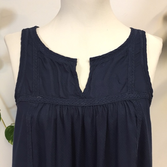 Lucky Brand Navy Blue Sleeveless Swing Top Blouse Boho Tunic Peasant Crochet - Picture 3 of 6
